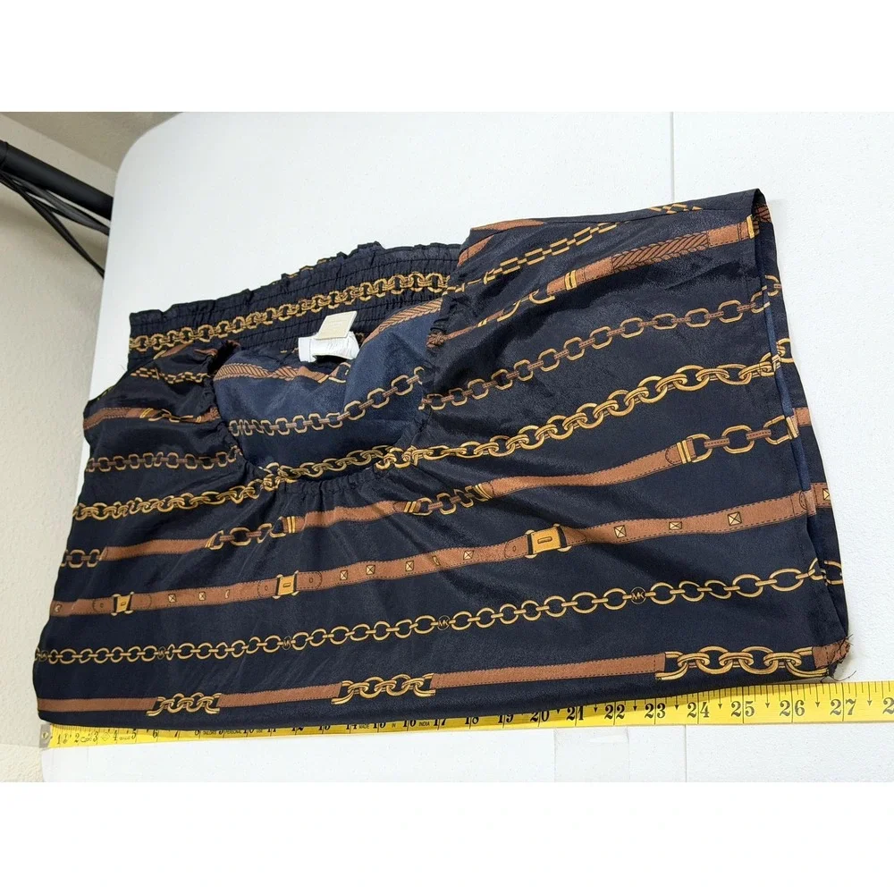 Michael Kors Top Womens 2X Navy Chain Belt Off the‎ Shoulder Equestrian Sheer